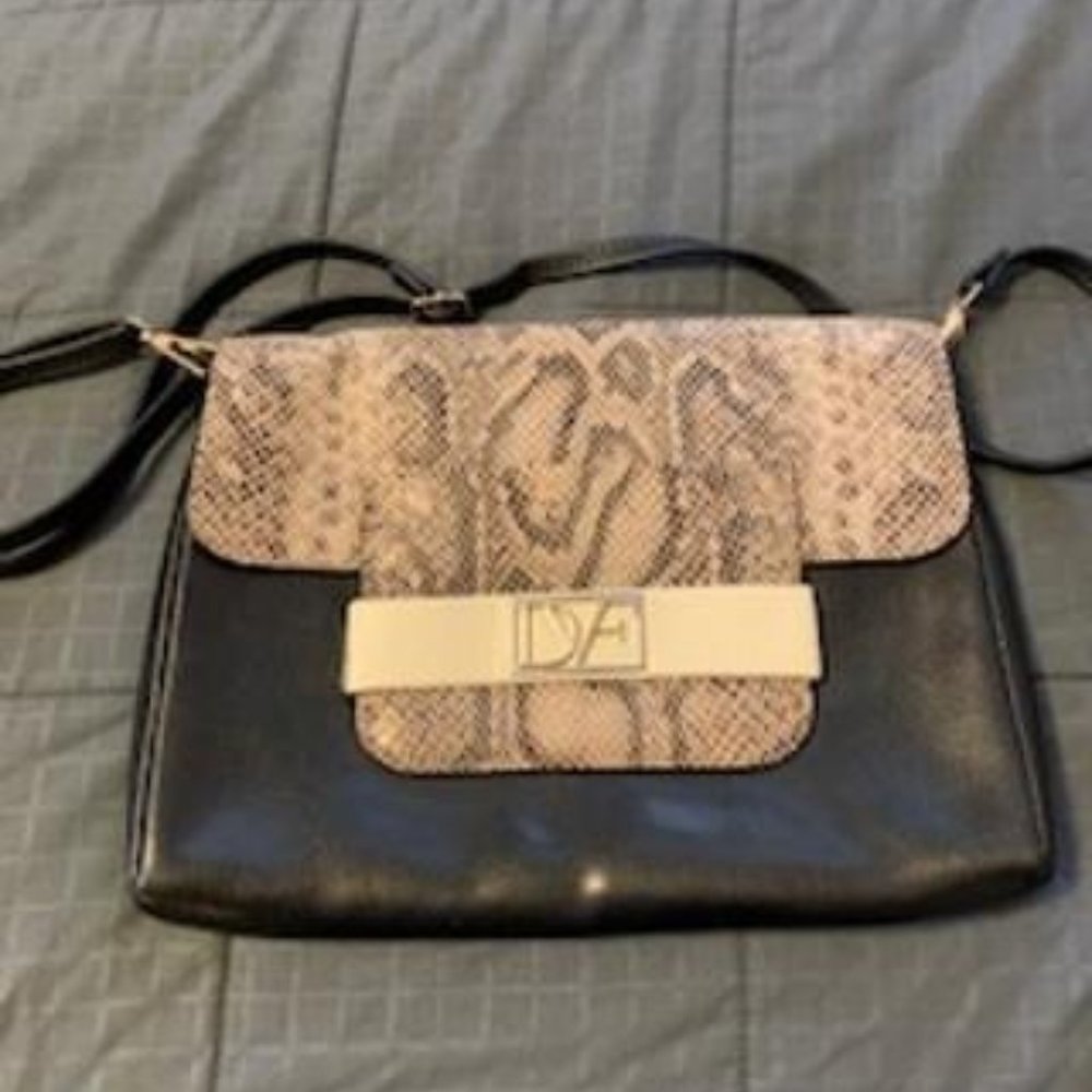 DVF Black Leather and  Snakeskin Mimosa Clutch